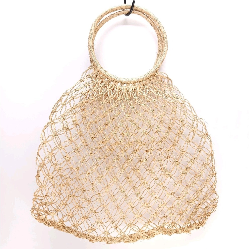 Vintage Woven Sisal Yarn Tote Handbag Open Weave 16x19 Jute MCM